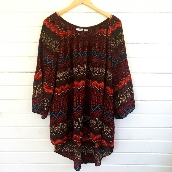 Cato Tops - Cato off the shoulder tribal print bell sleeve top